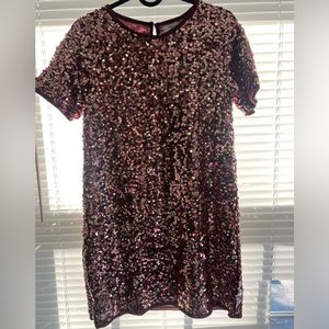 Girls Sequin Sequin Short Sleeve Dress